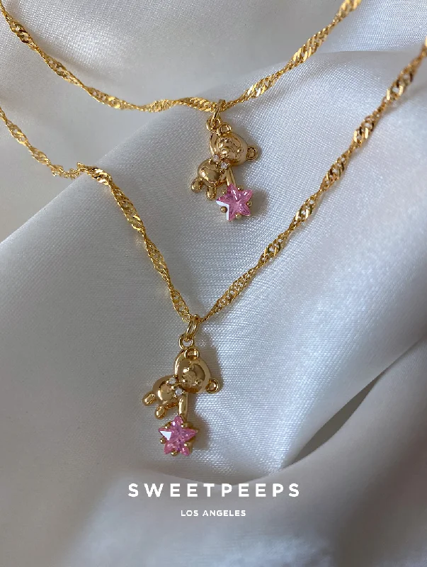 vintage-style filigree bracelet Teddy Bear Necklace
