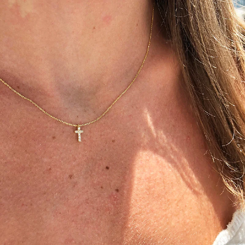 rose gold bezel ring TINIEST DIAMOND CROSS NECKLACE
