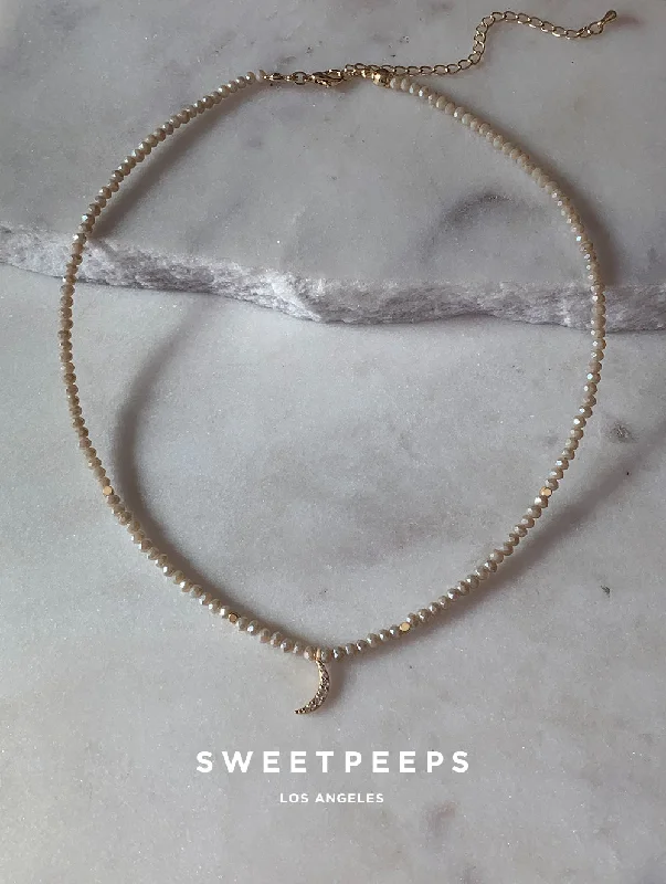 dainty gold anchor bracelet Tiny Crescent Beaded Choker (Starry Night)