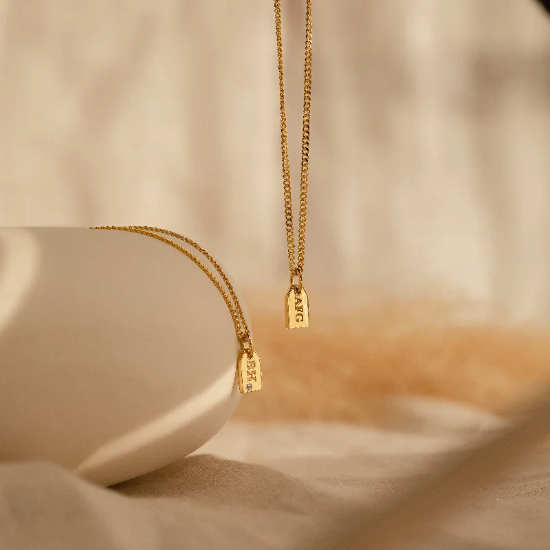 opal gemstone halo ring Tiny Initial Tag Necklace
