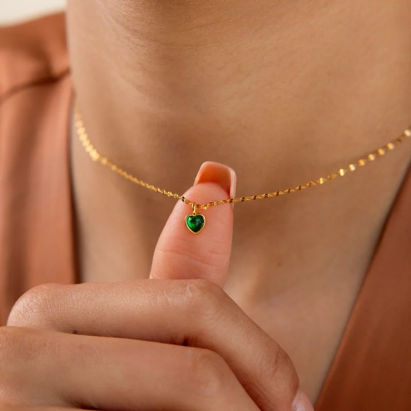 delicate gold band ring Tiny Jade Heart Necklace