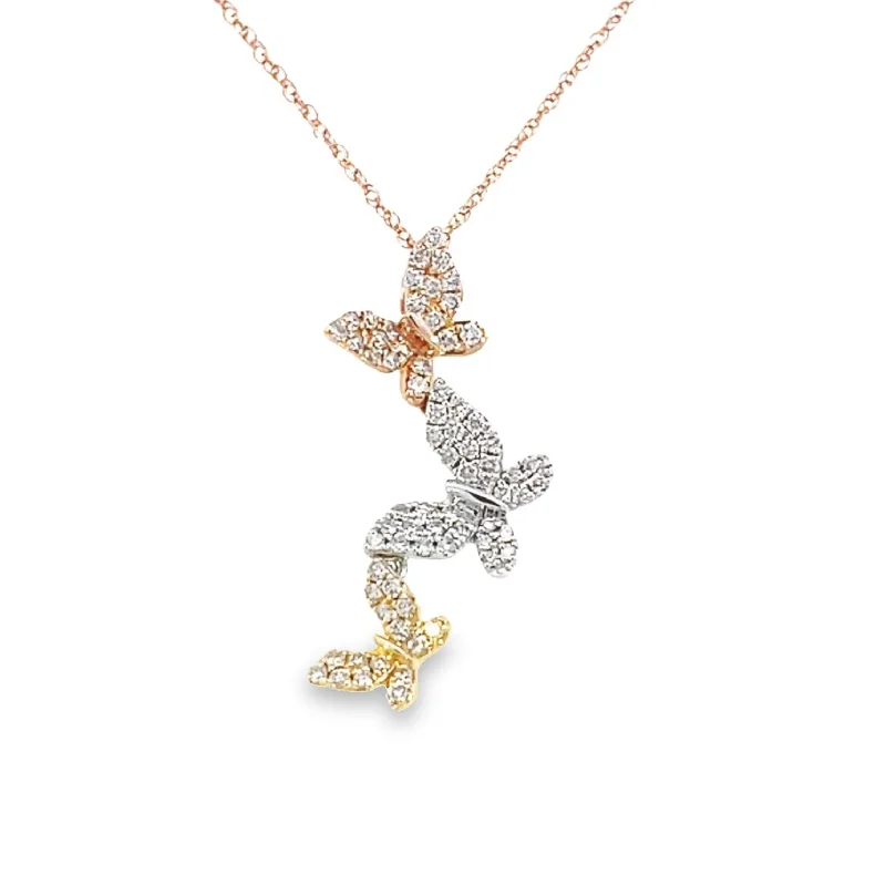 minimalist birthstone bangle Tri-Colored Gold and Diamond Butterfly Pendant