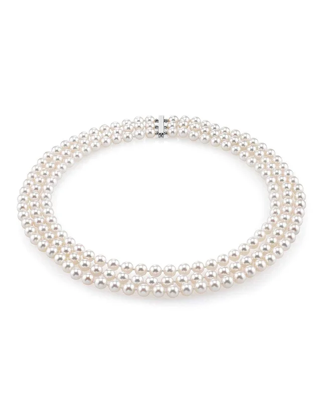 ruby and diamond engagement ring Triple Strand White Akoya Pearl Necklace
