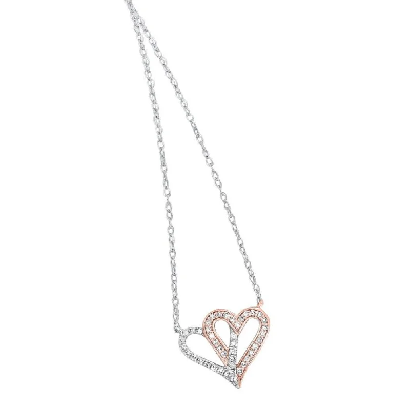 personalized couple rings Two-Toned Gold & Diamond Double Heart Pendant