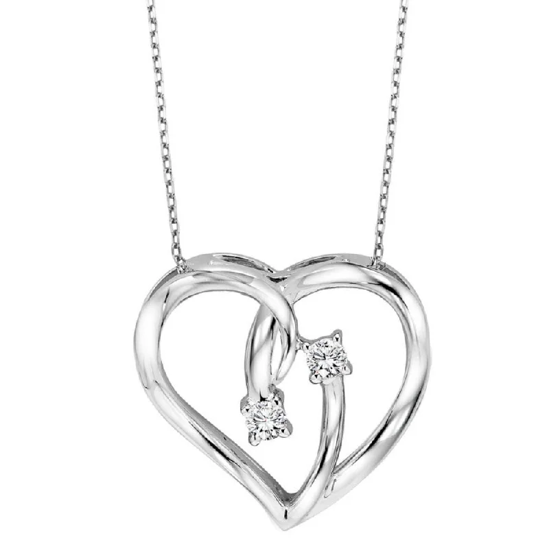 hammered silver pendant necklace Diamond Twogether 2-Stone Open Ribbon Heart Pendant