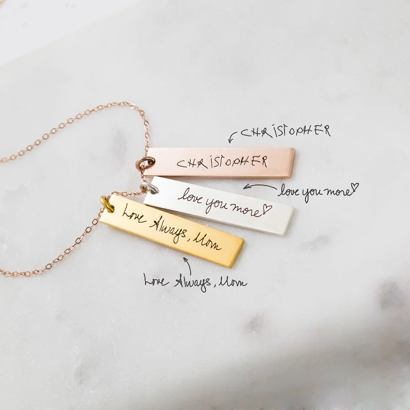 real jade bangle bracelet Vertical Handwriting Bar Necklace