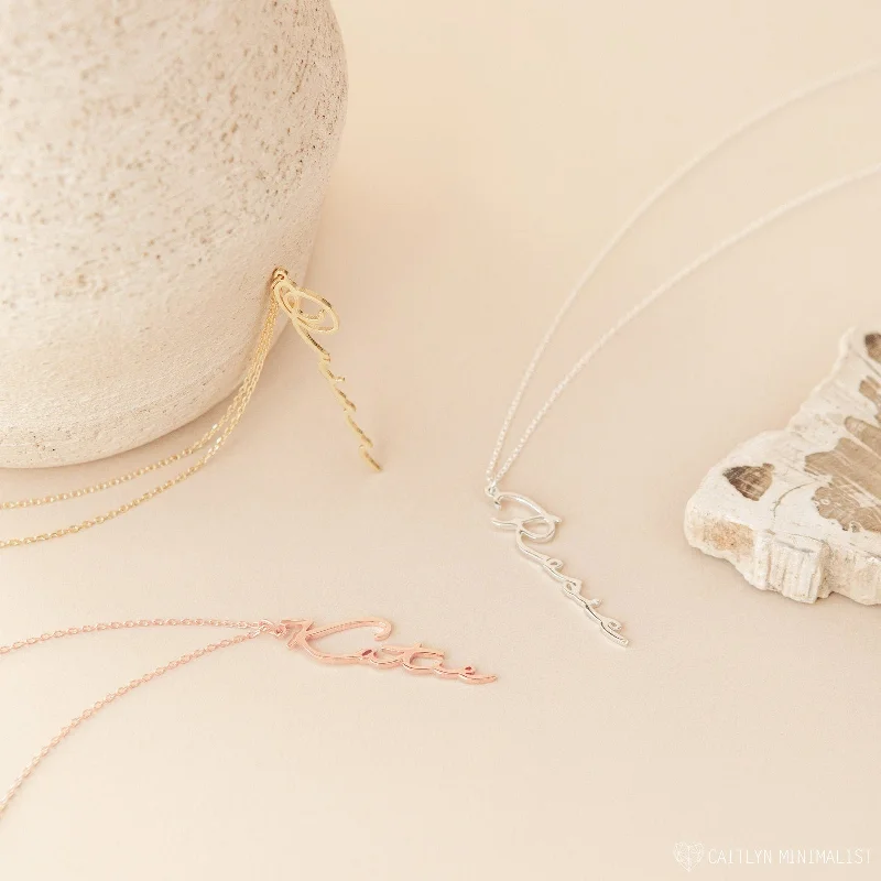 thin gold wedding band women Vertical Minimal Name Necklace