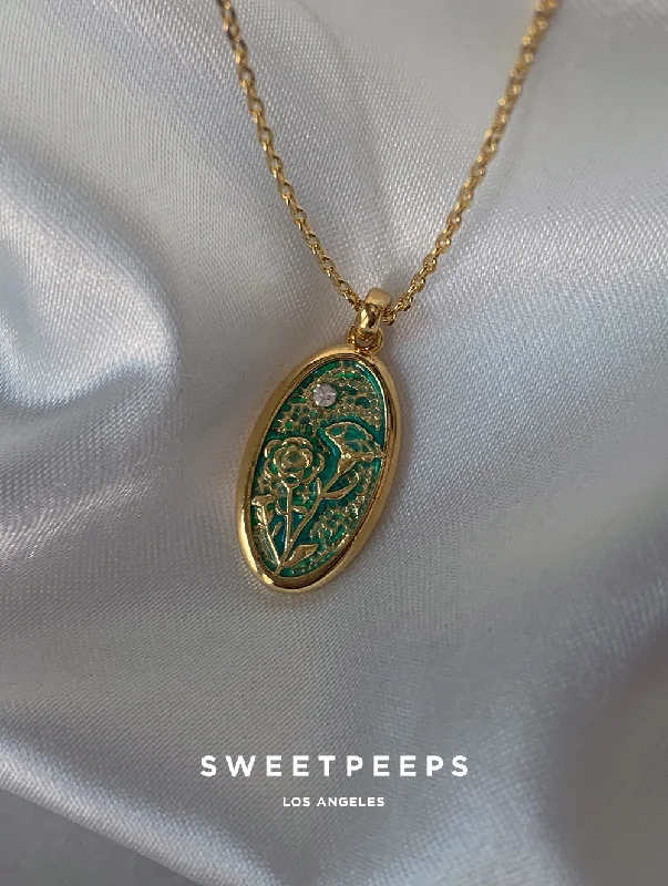 black and gold wedding band Vintage Flower Pendant Necklace
