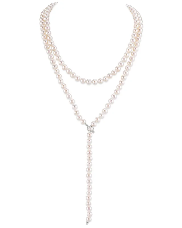classic pearl bridal earrings White Freshwater Pearl Adjustable lariat Y-Shape 51 Inch Rope Length Necklace - AAAA Quality