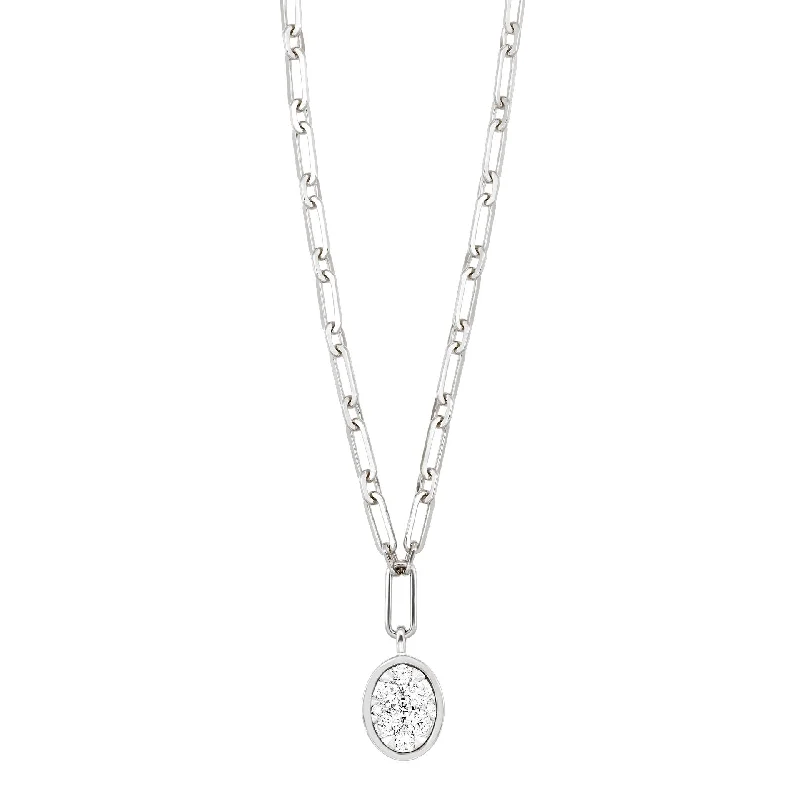 moissanite engagement ring affordable White Gold and Diamond Oval Cluster Pendant with Paperclip Chain