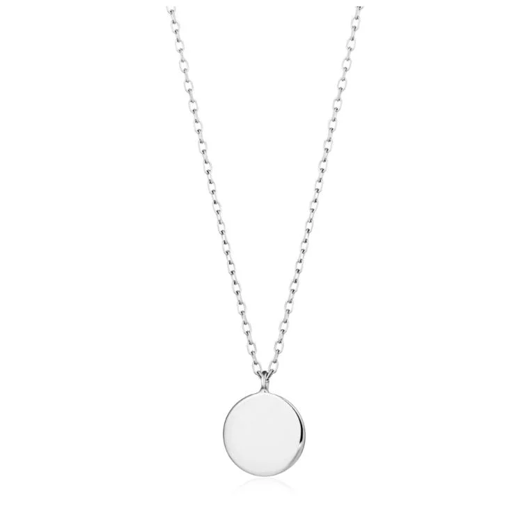 chunky silver hoop earrings White Gold Shiny Disc Necklace