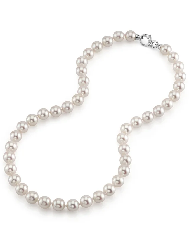 dainty chain bracelet layered White Japanese Hanadama Akoya Pearl Necklace, 9.0-9.5mm