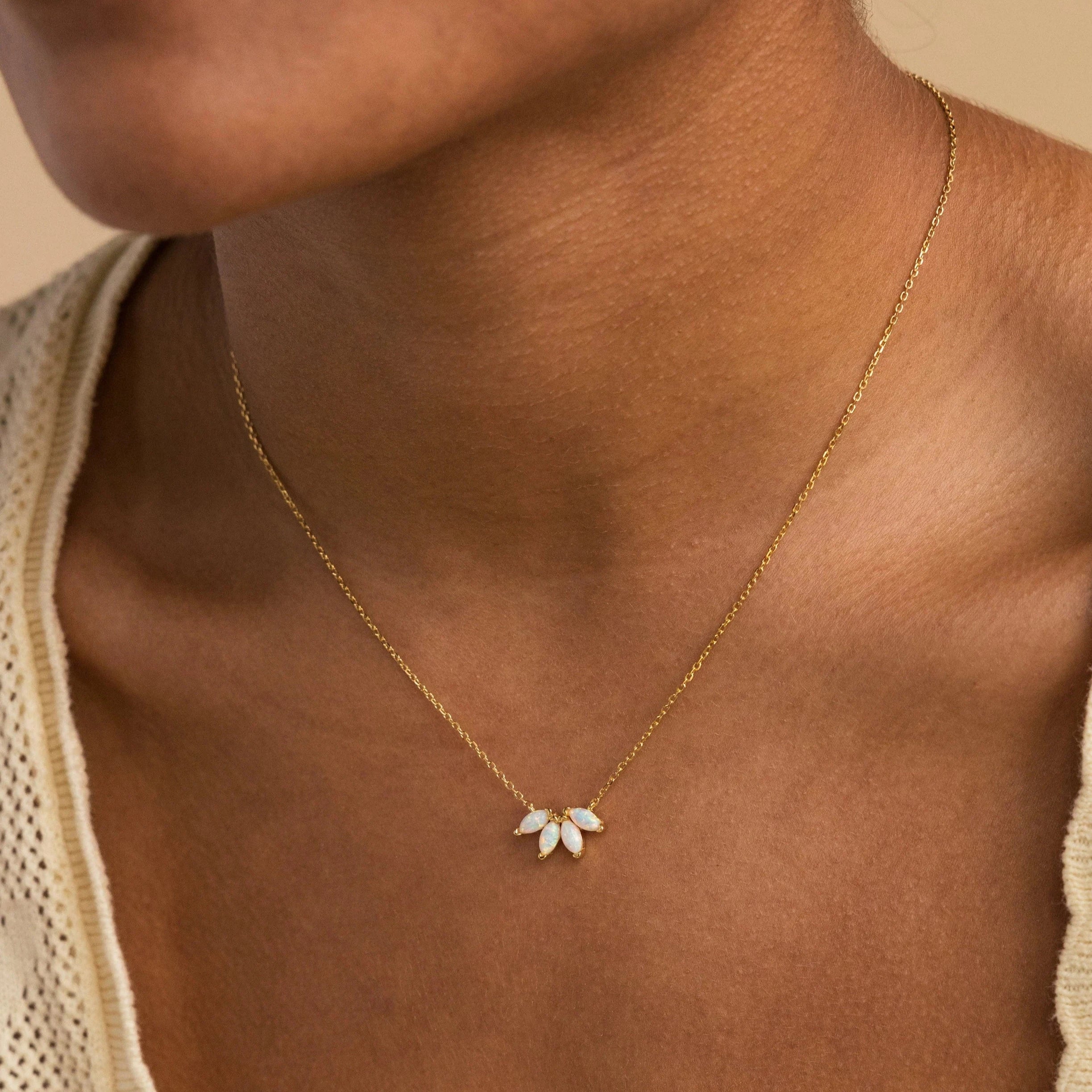 handcrafted filigree ring silver White Opal Marquise Necklace