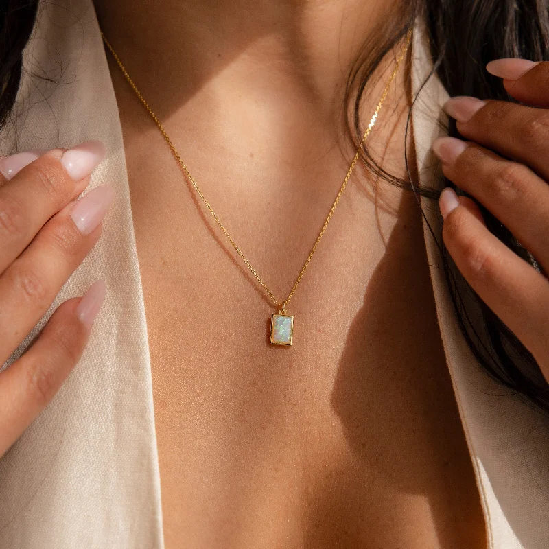 minimalist birthstone bangle White Opal Rectangle Necklace