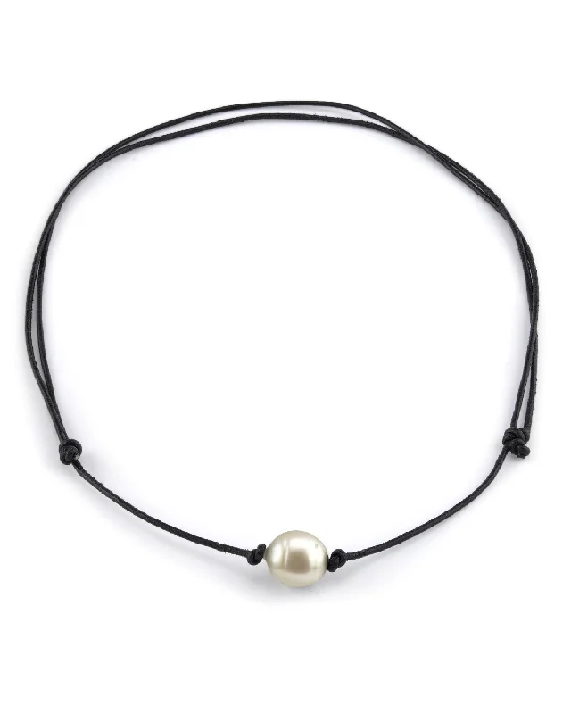 sapphire and diamond eternity ring White South Sea Baroque Pearl Leather Adjustable Necklace - Various Sizes