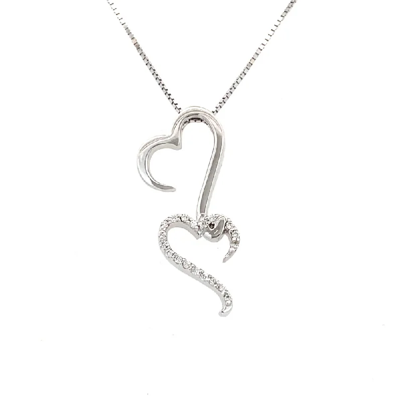 vintage emerald cocktail ring 14K White Gold and Diamond Double Heart Pendant | Fernbaugh's Jewelers