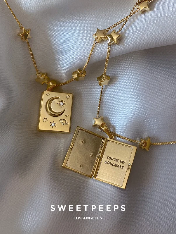 solid gold cartilage hoop You're My Soulmate Locket Necklace